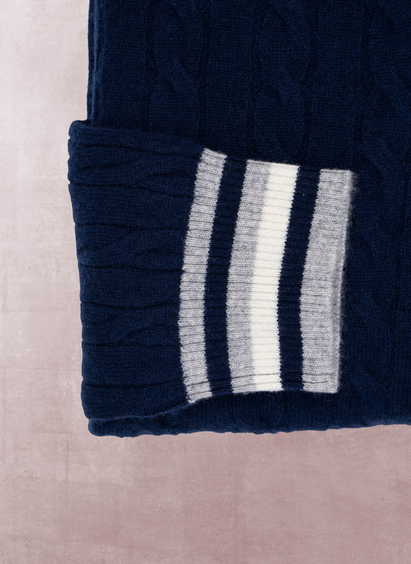 Men's Lugano Stripe Quarter Zip Cashmere Sweater in Navy