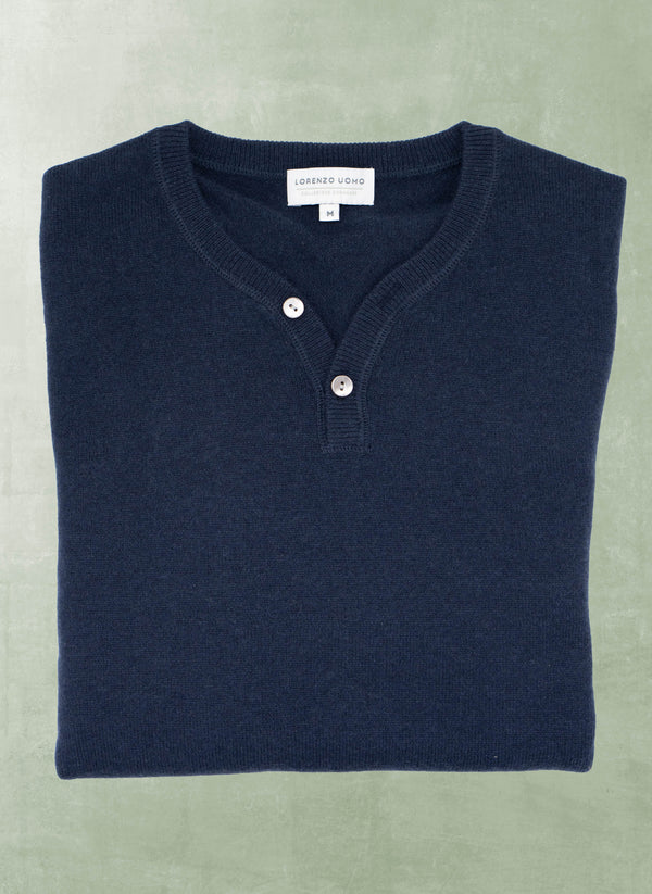 Men's St. Germain Henley 2-Button Cashmere Sweater in Midnight Blue