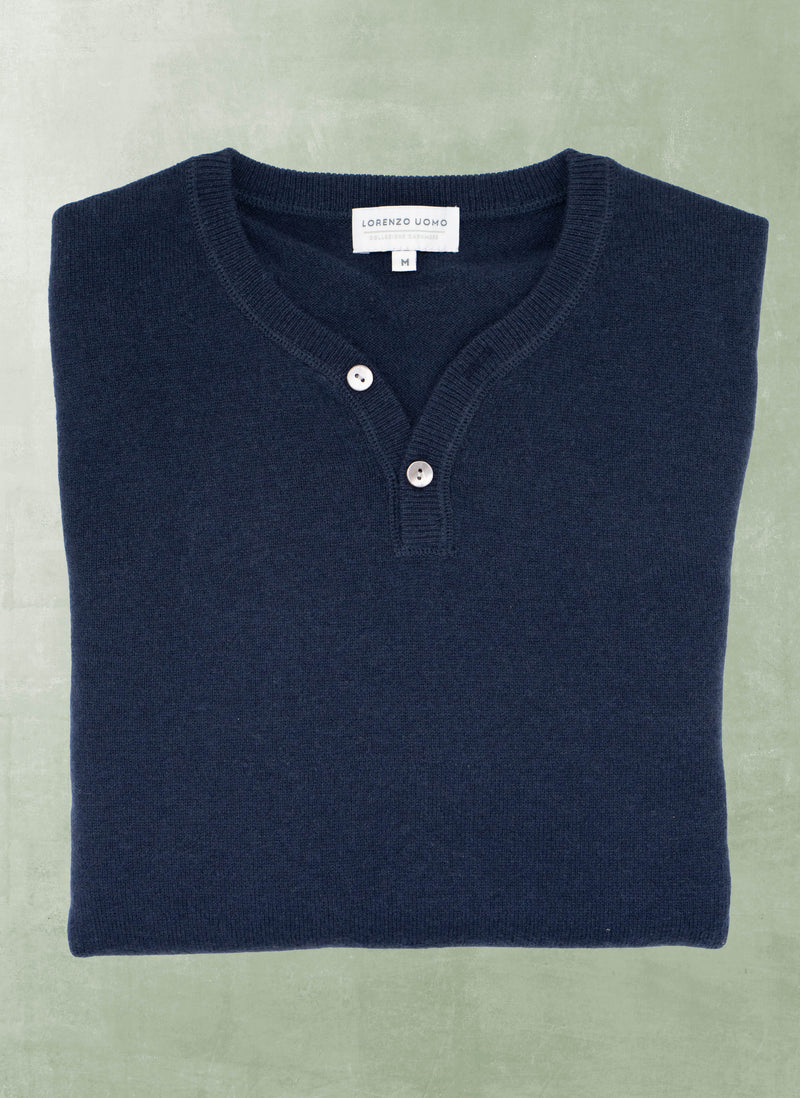 Men's St. Germain Henley 2-Button Cashmere Sweater in Midnight Blue