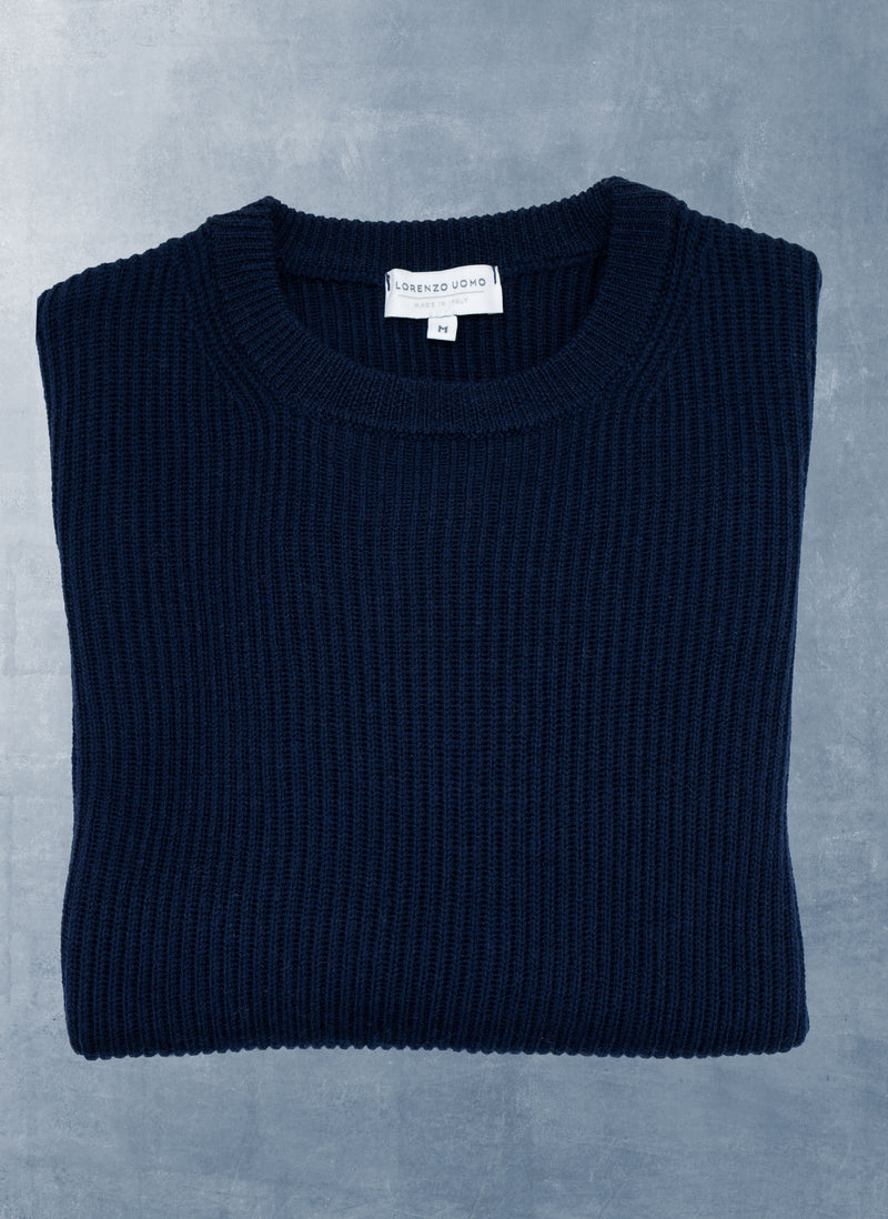 Men's Torino Italian Extra Fine Merino Wool Crew Neck Sweater in Navy