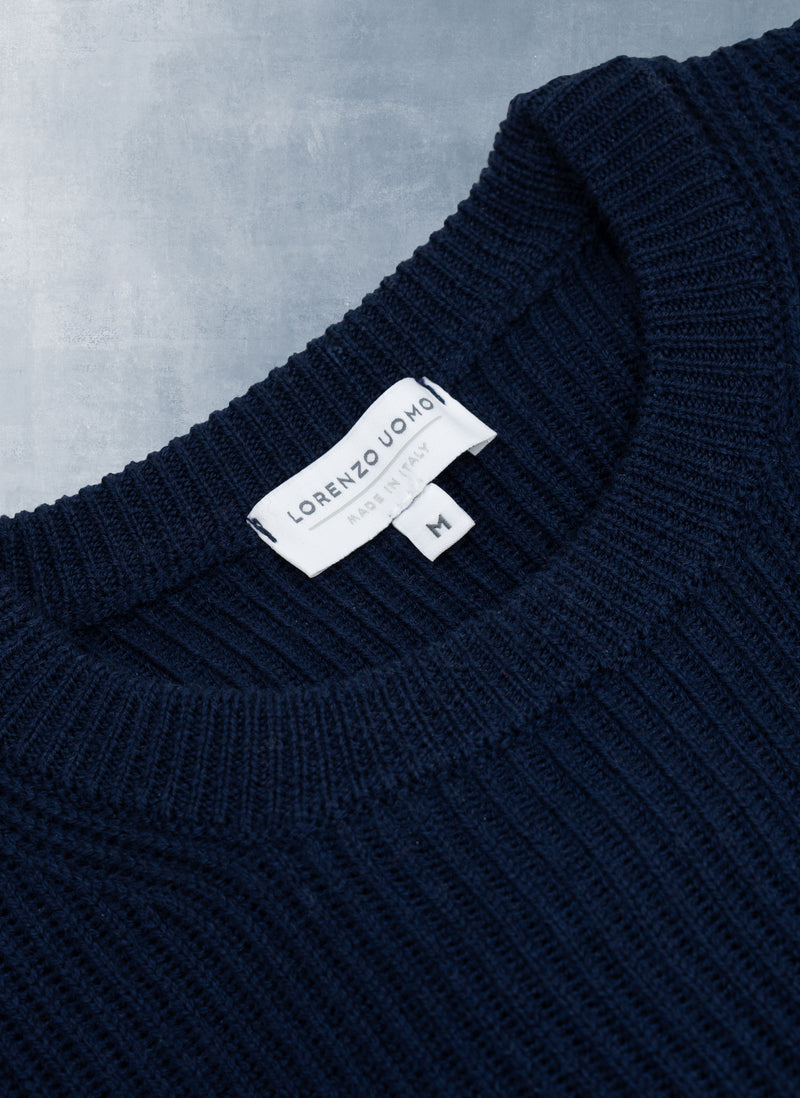 Men's Torino Italian Extra Fine Merino Wool Crew Neck Sweater in Navy