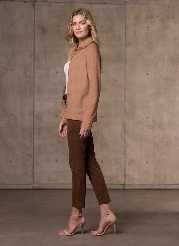 Side Image  Women's Francesca Double End Zip Cashmere Cardigan Sweater in Camel