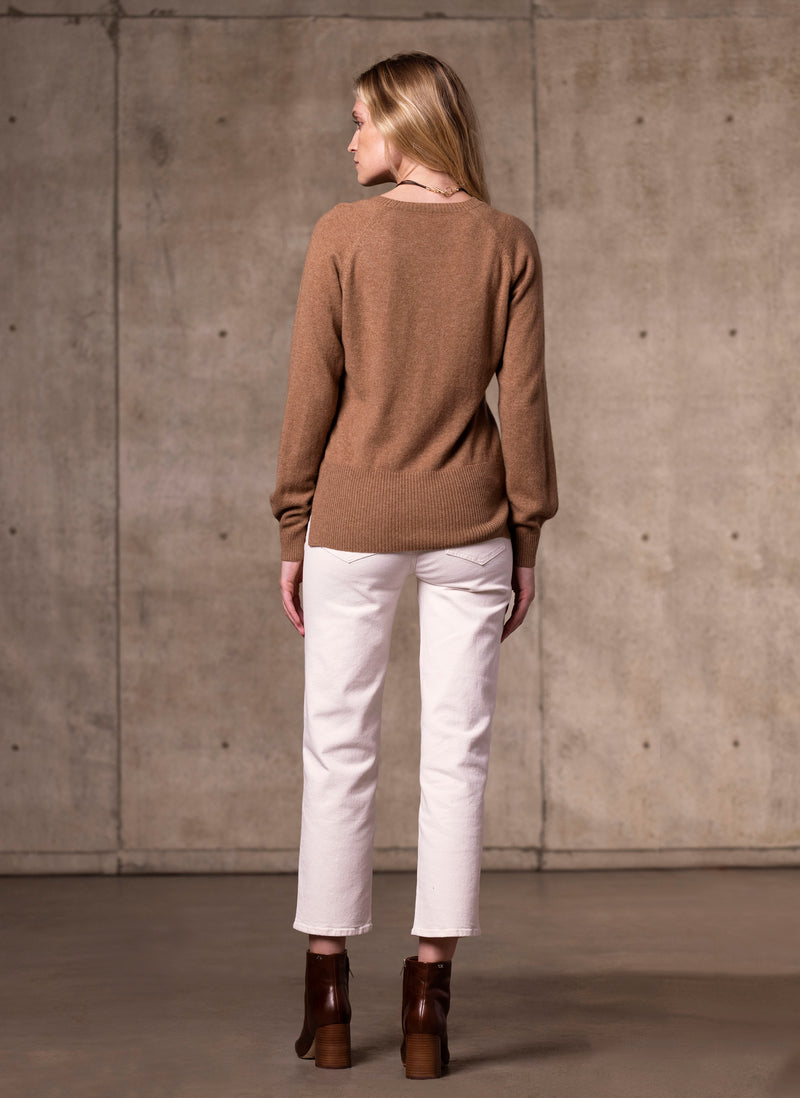 Back Women's Sofia Crew Neck Cashmere Sweater in Camel