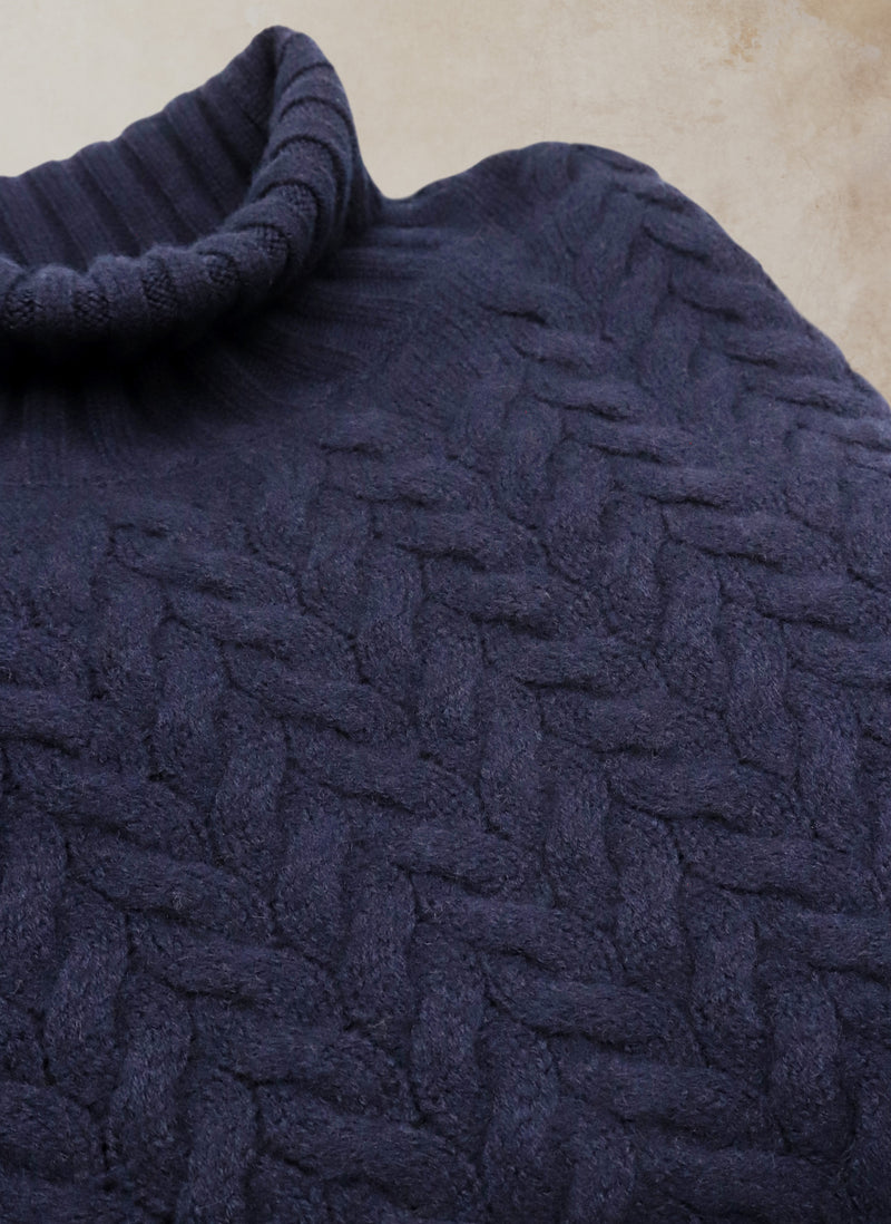 women's cashmere cable sweater in navy