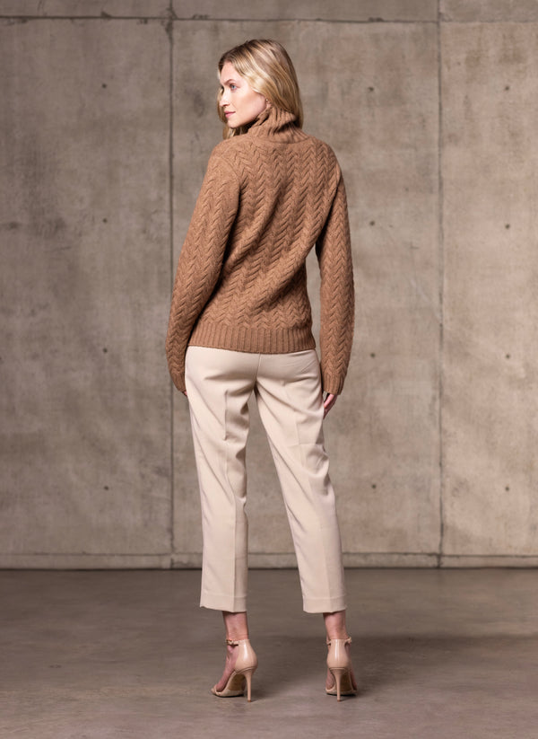 Women's Giulia Turtle Neck Cable Cashmere Sweater in Camel
