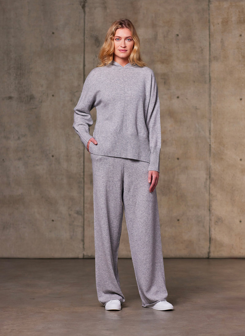 Women's Full Leg Cashmere Pants and Cashmere Hoodie in Light Grey