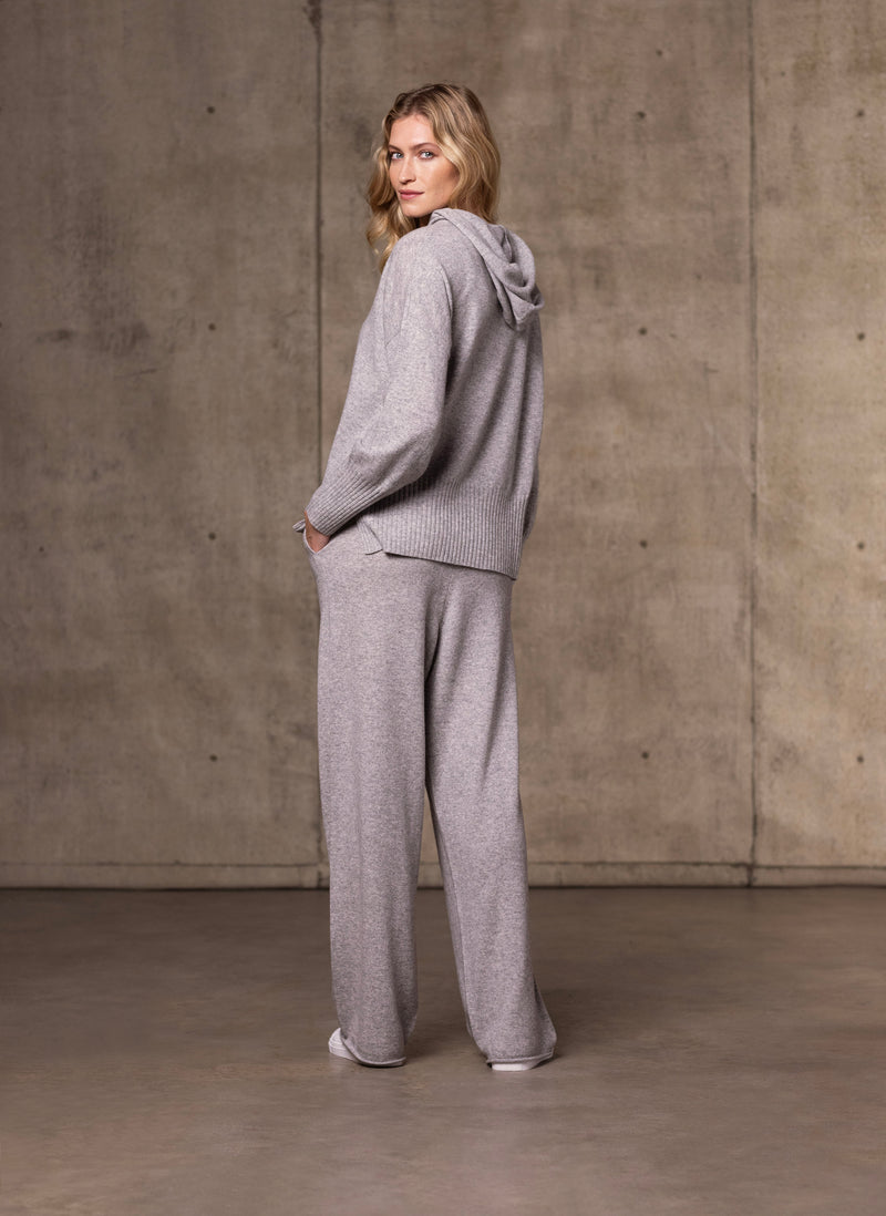 Women's Siena Hoodie Cashmere Sweater in Light Grey