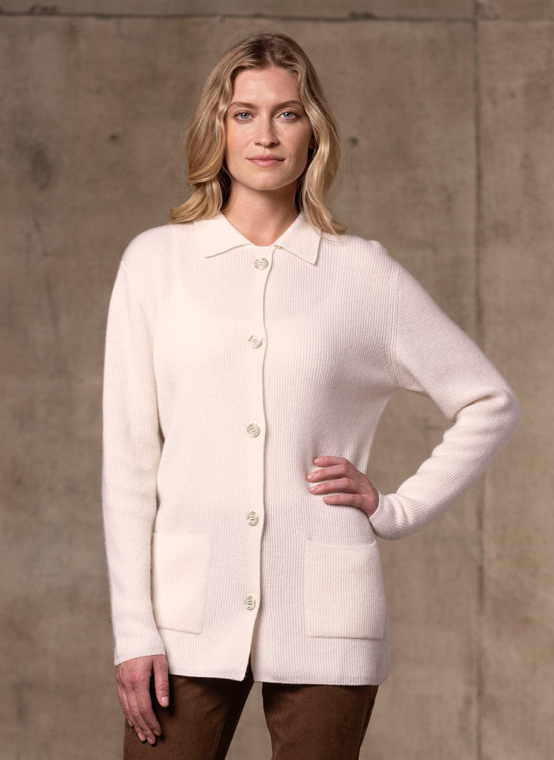 Cardigan Knitted Cashmere Sweater in Ivory