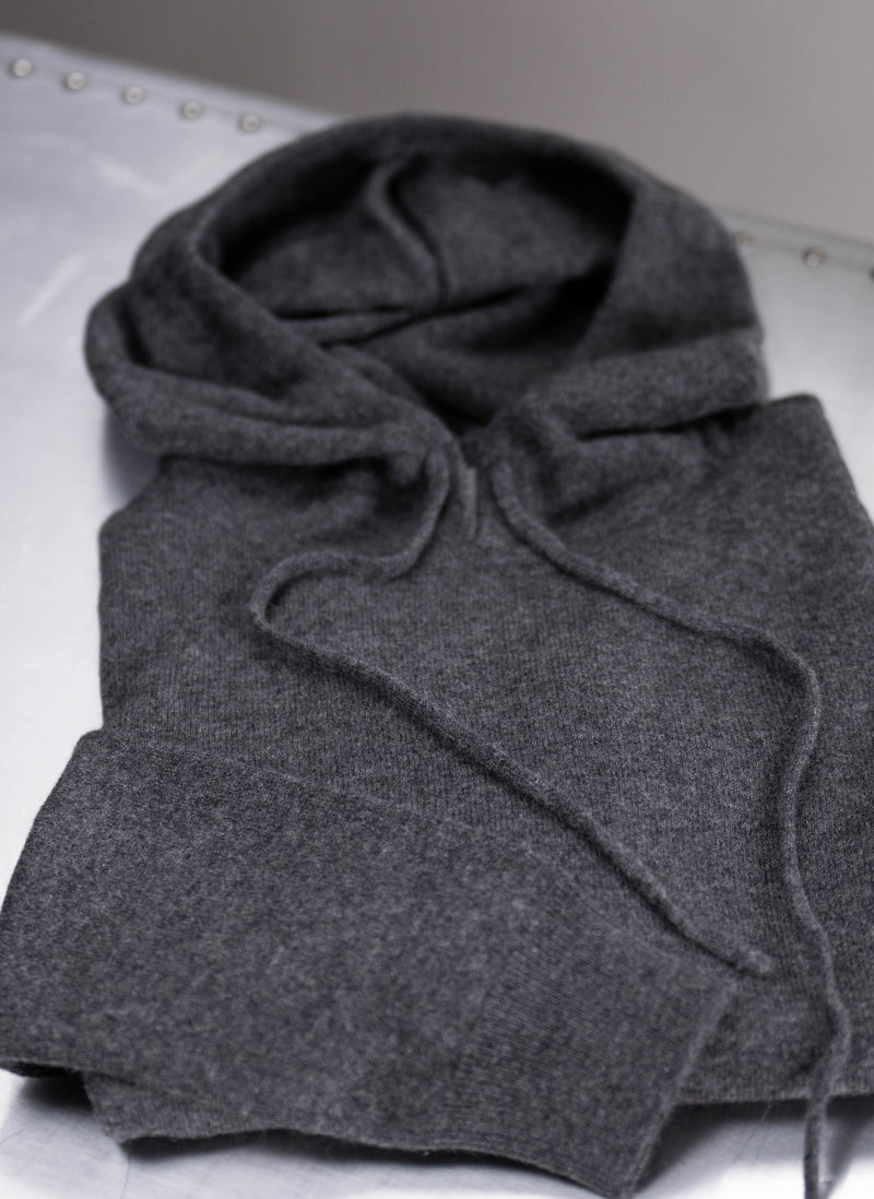 Men's 100% Cashmere Hoodie Sweater in Charcoal