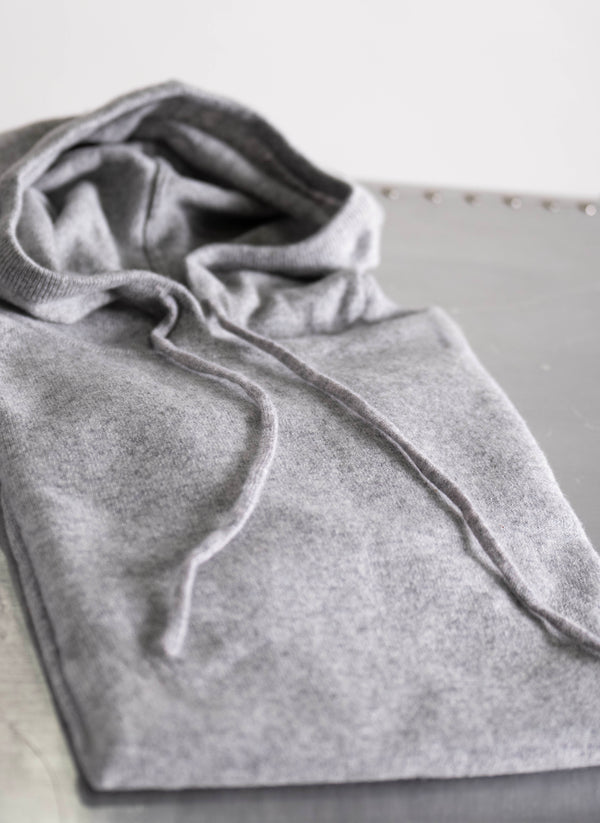 Men's 100% Cashmere Hoodie Sweater in Light Grey