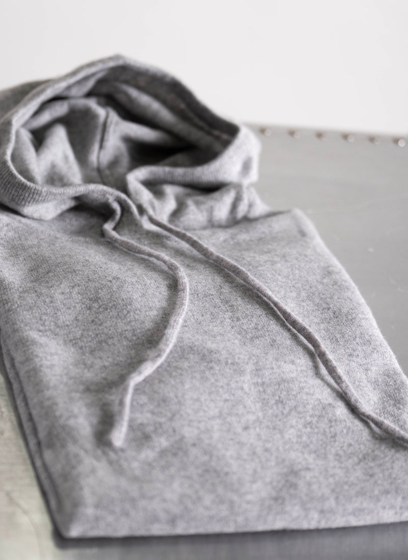 Men's 100% Cashmere Hoodie Sweater in Light Grey