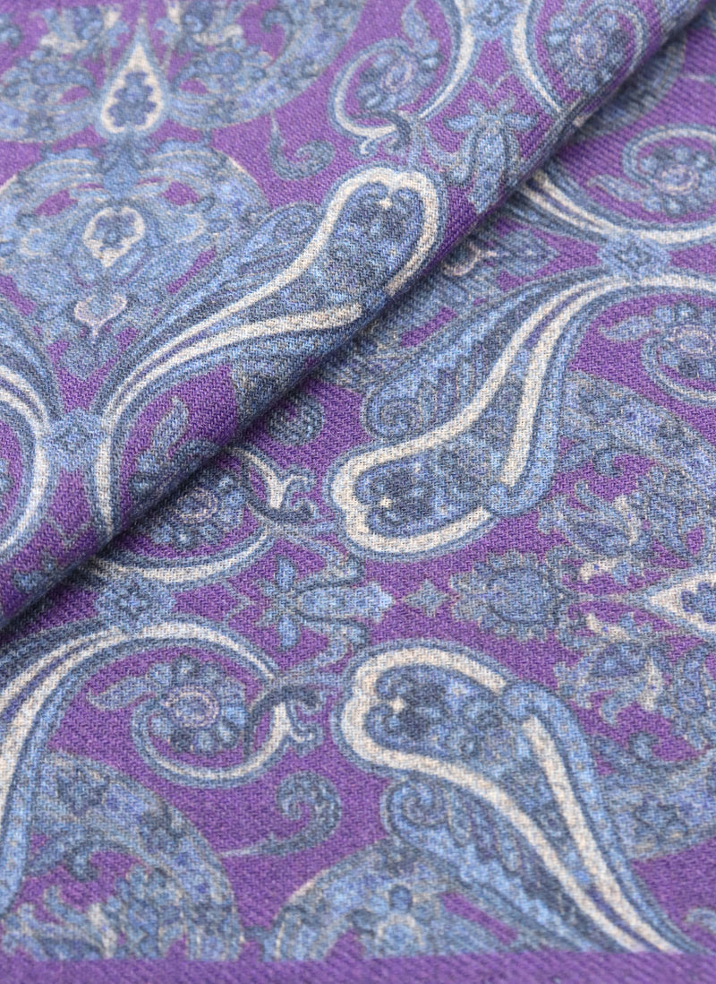 Men's Paisley Wool Pocket Square in Purple
