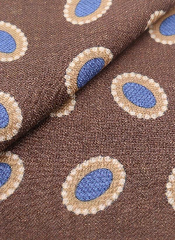 rolled Geometric Wool Pocket Square in Brown