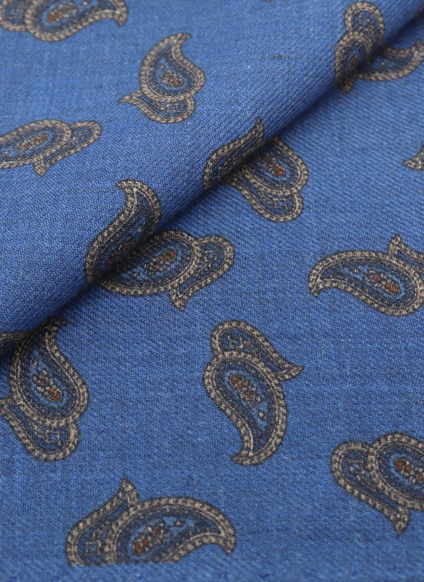 Men's Paisley Wool Pocket Square in Blue