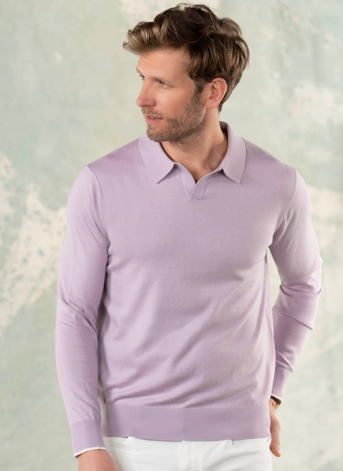 mens lavender dress shirt Men's Edoardo Casual Buttonless Pima Cotton and Cashmere Long Sleeve P –  Lorenzo Uomo