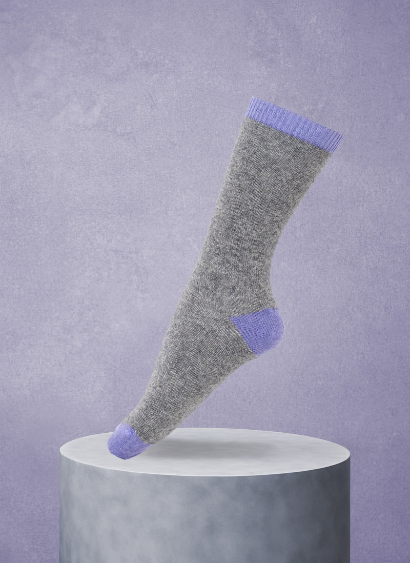 Women's Cashmere Heel/Toe Crew in Grey and Purple