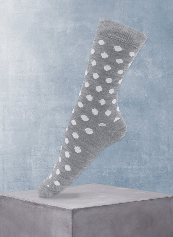 Women's Merino Wool Dots Sock in Light Grey Mélange