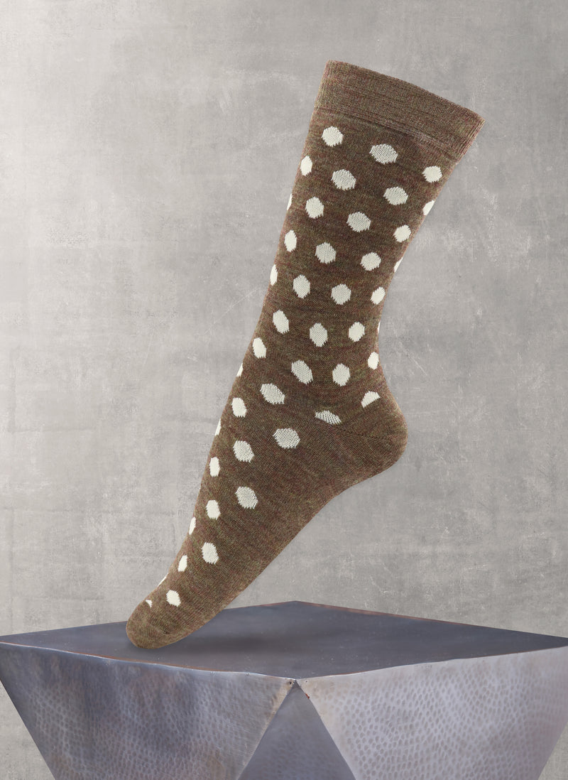 Women's Merino Wool Dots Sock in Brown Mélange