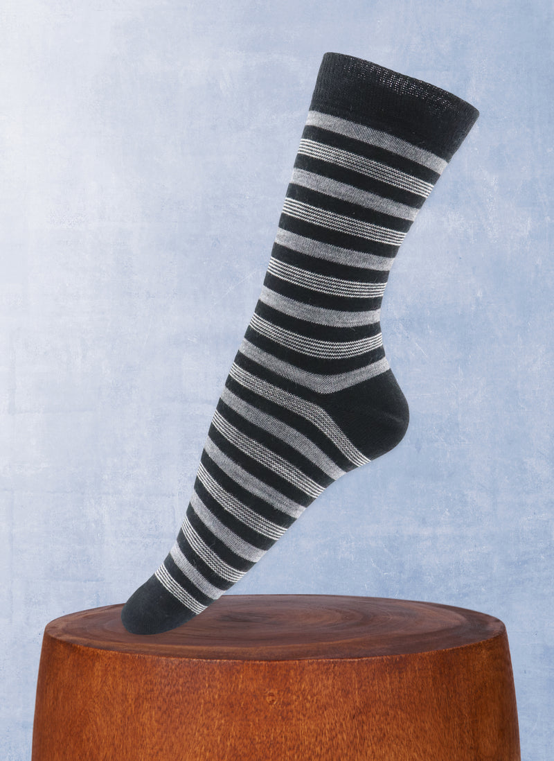 Women's Merino Wool Stripes Sock in Grey Mélange