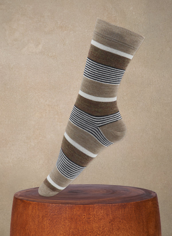 Women's Merino Wool Stripes Sock in Taupe