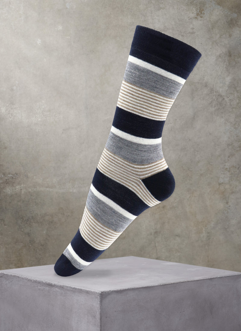 Women's Merino Wool Stripes Sock in Navy