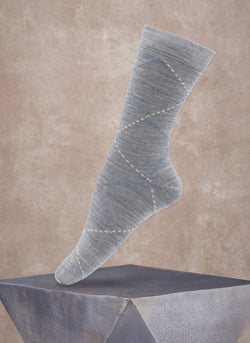 Women's Merino Wool Raker Argyle Sock in Light Grey