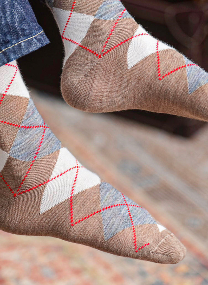 Women's Merino Wool Argyle Sock in Taupe