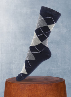 Women's Merino Wool Argyle Sock in Navy