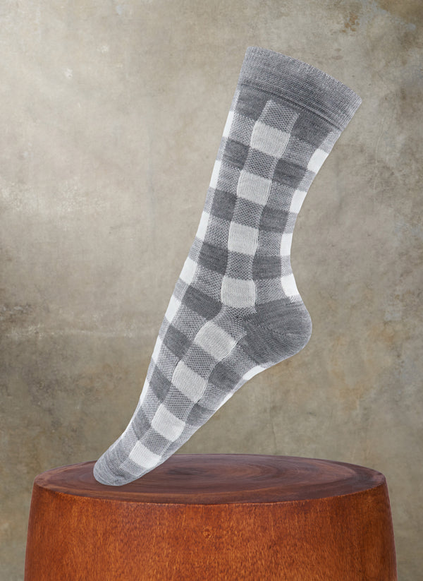 Women's Merino Wool Checker Sock in Light Grey