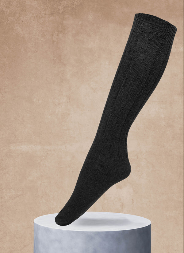 Women's Cashmere Blend Ribbed Knee High Sock in Black