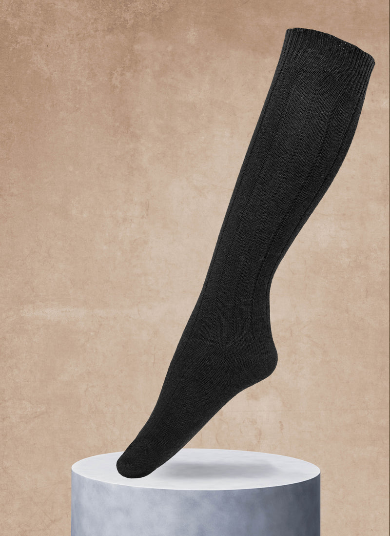 Women's Cashmere Blend Ribbed Knee High Sock in Black