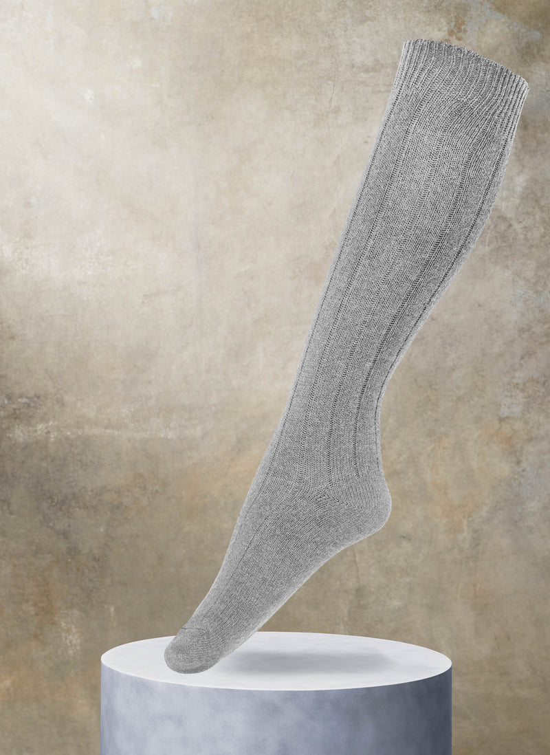 Women's Cashmere Blend Ribbed Knee High Sock in Light Grey