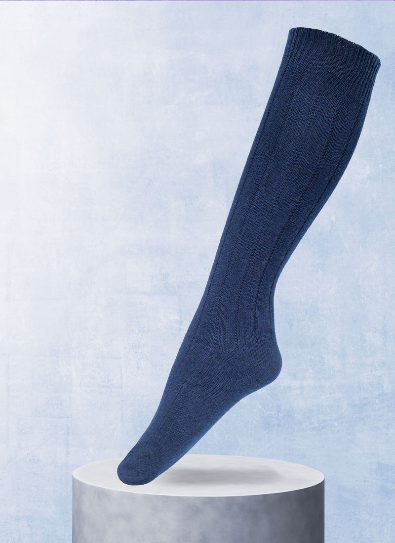 Women's Cashmere Blend Ribbed Knee High Sock in Navy