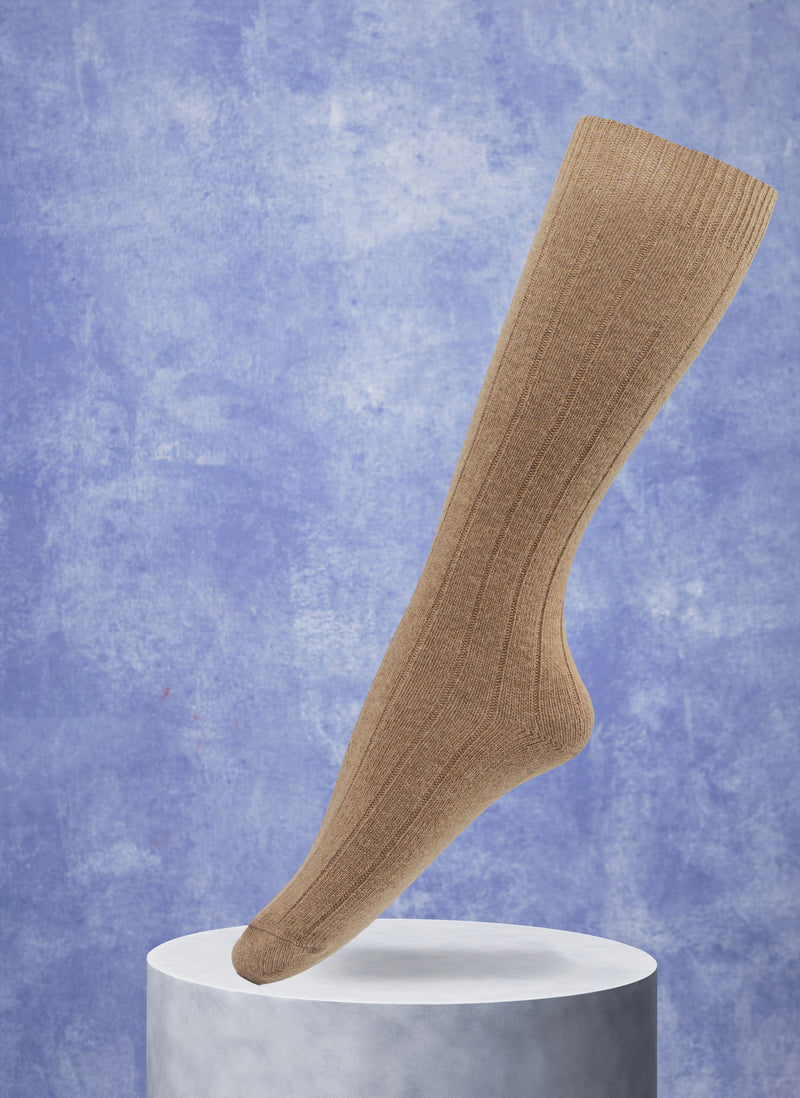 Women's Cashmere Blend Ribbed Knee High Sock in Taupe