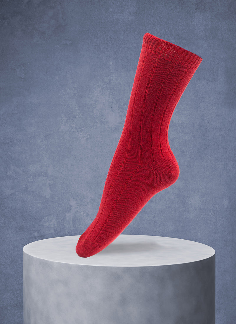 Women's Cashmere Blend Rib Sock in Red