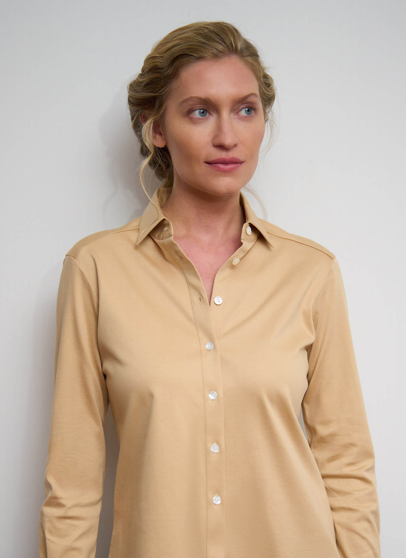 Women’s Slim Fit Supima® Cotton Knit Shirt in Champagne