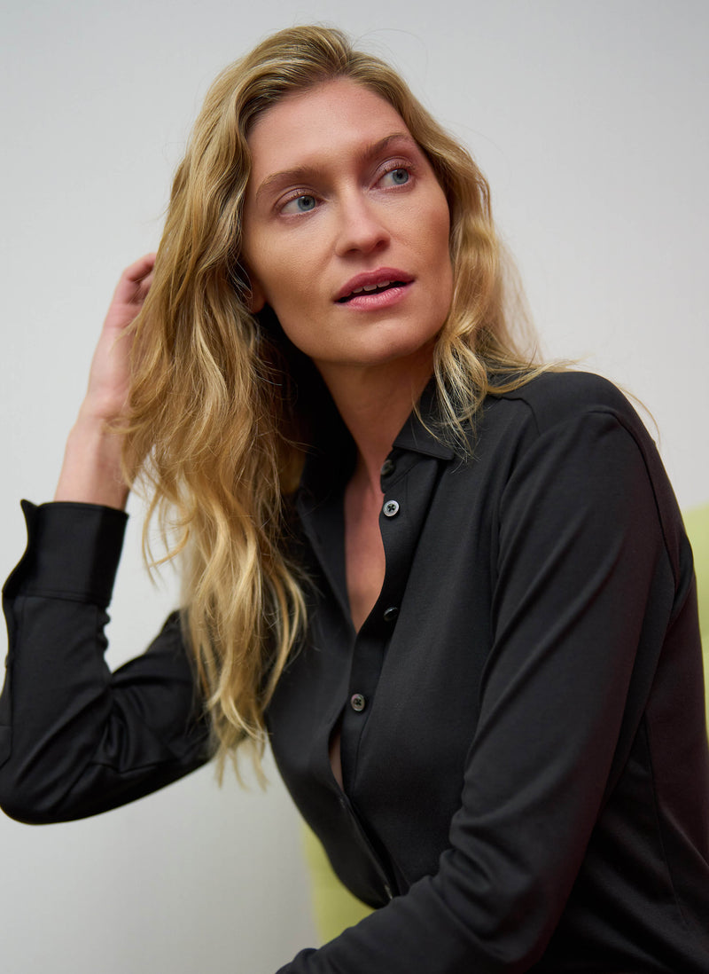 Women’s Slim Fit Supima® Cotton Knit Shirt in Black