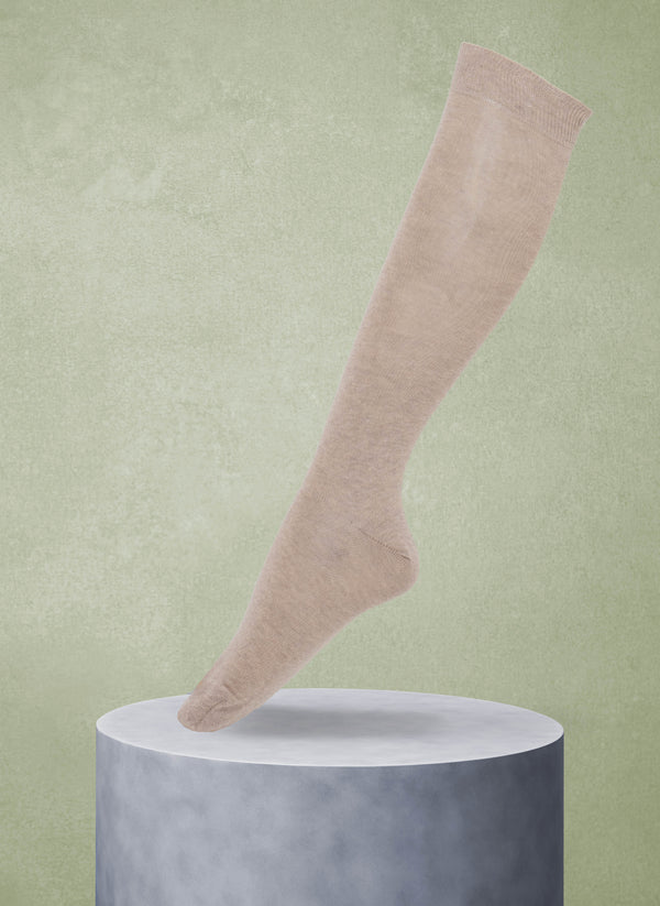 Women's Egyptian Cotton Knee High Sock in Taupe Melange