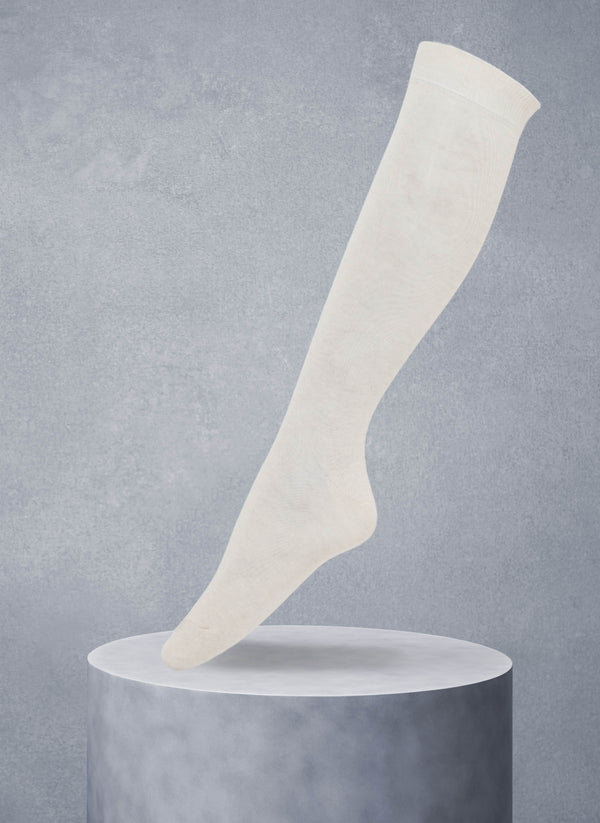 Women's Egyptian Cotton Knee High Sock in Ivory Mélange