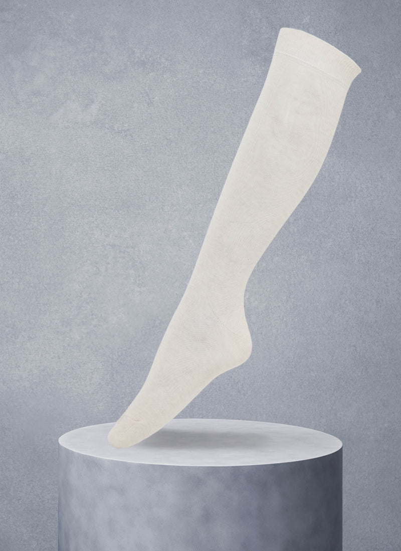 Women's Egyptian Cotton Knee High Sock in Ivory Mélange
