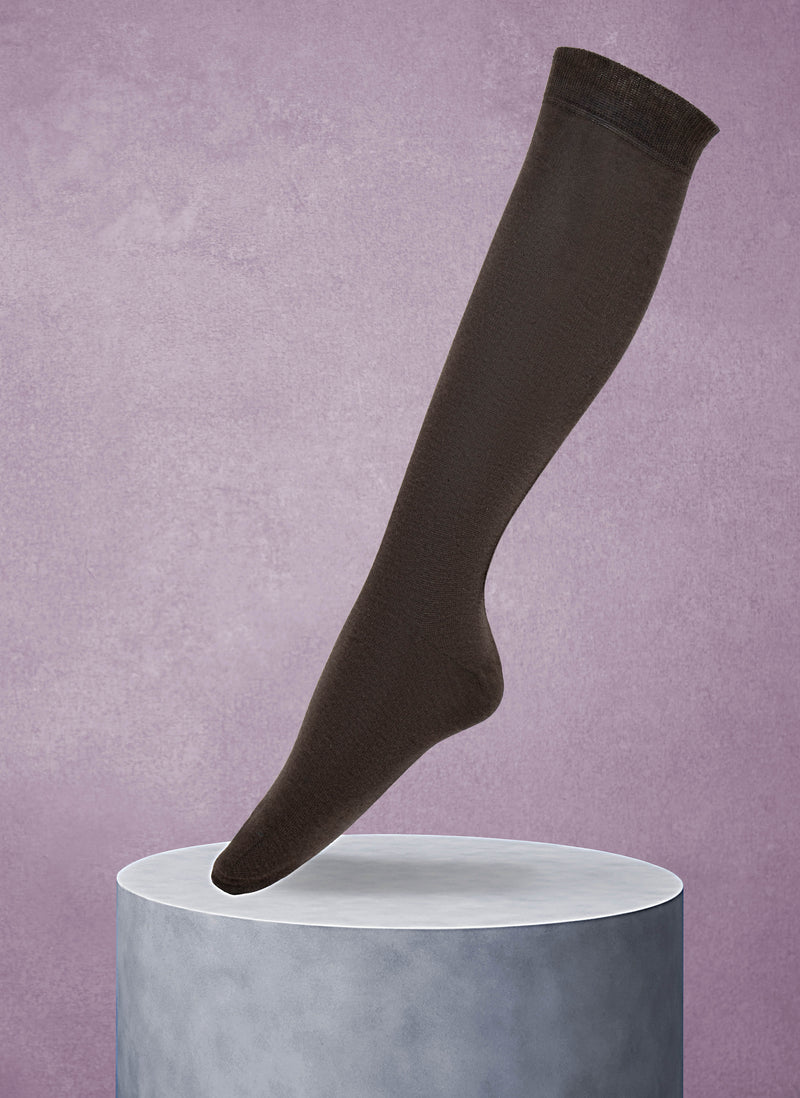 Women's Egyptian Cotton Knee High Sock in Brown Mélange
