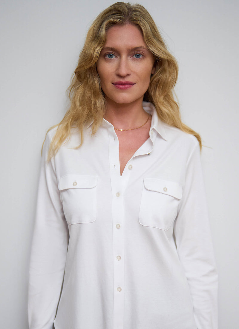 Women's Slim Fit Supima® Cotton Knit Shirt with Pockets in White