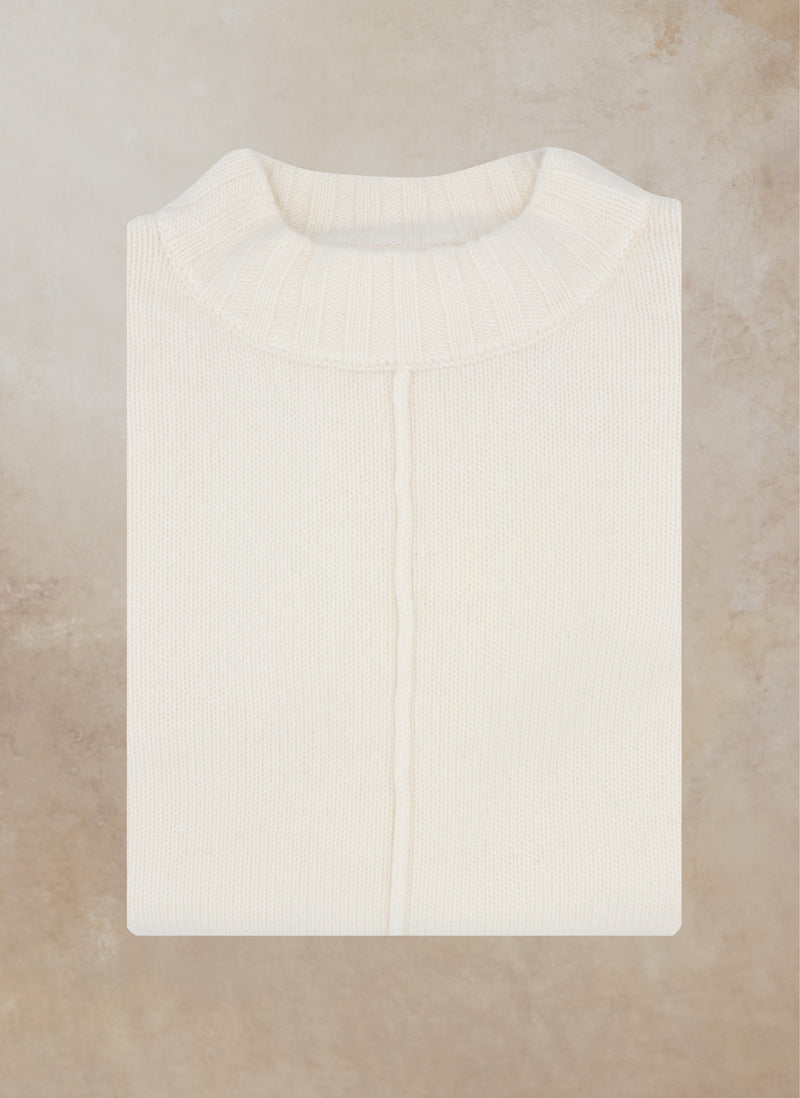 Flat Image of Women's Alessandra Mock Neck Knitted Cashmere Sweater in Ivory