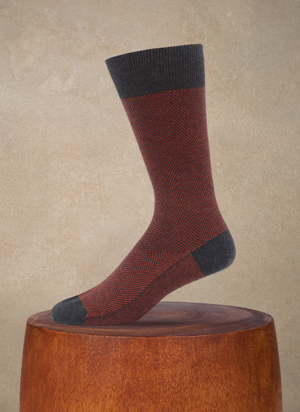 Herringbone Sock in Dark Denim and Rust