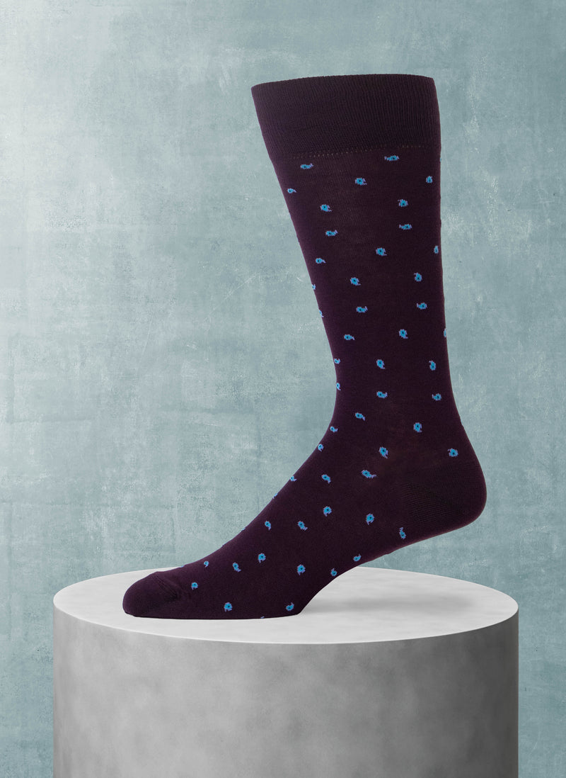 Small Paisley Cotton Sock in Burgundy