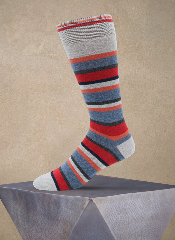 Multi Stripe Sock in Light Grey and Denim