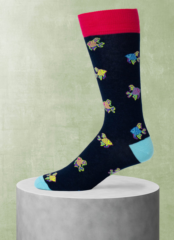 Tropical Fish Sock in Navy