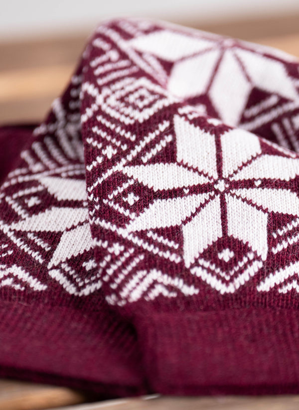 Cashmere Large Fairisle Boot Sock in Burgundy