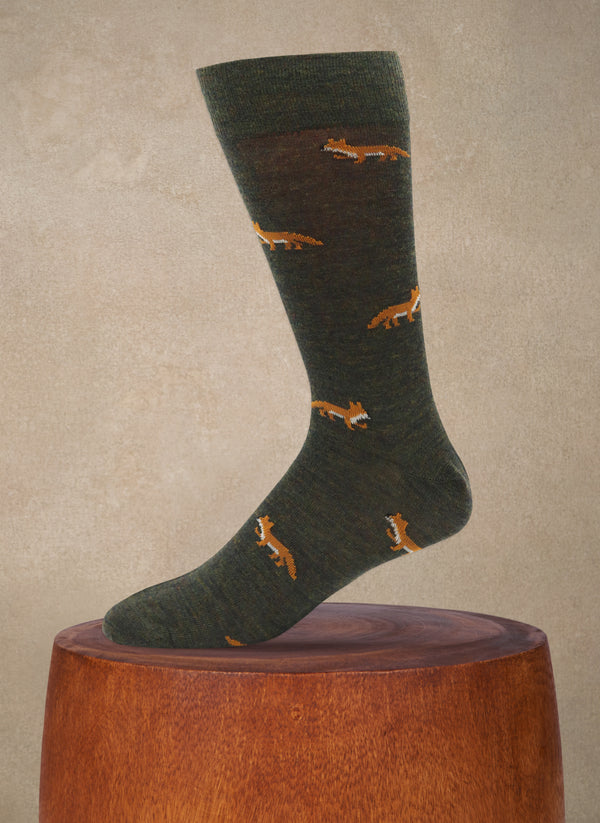 Merino Wool Fox Sock in Olive Green