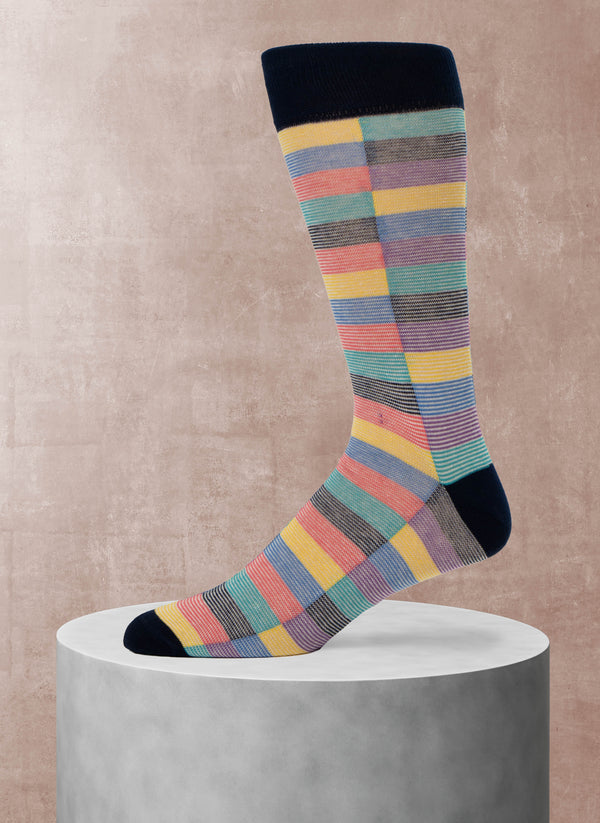 Rainbow Squares Sock in Navy